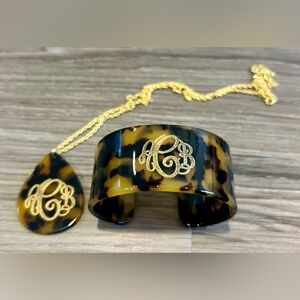 Tortoise Shell Monogrammed Necklace and Bracelet Set (initials ABC)